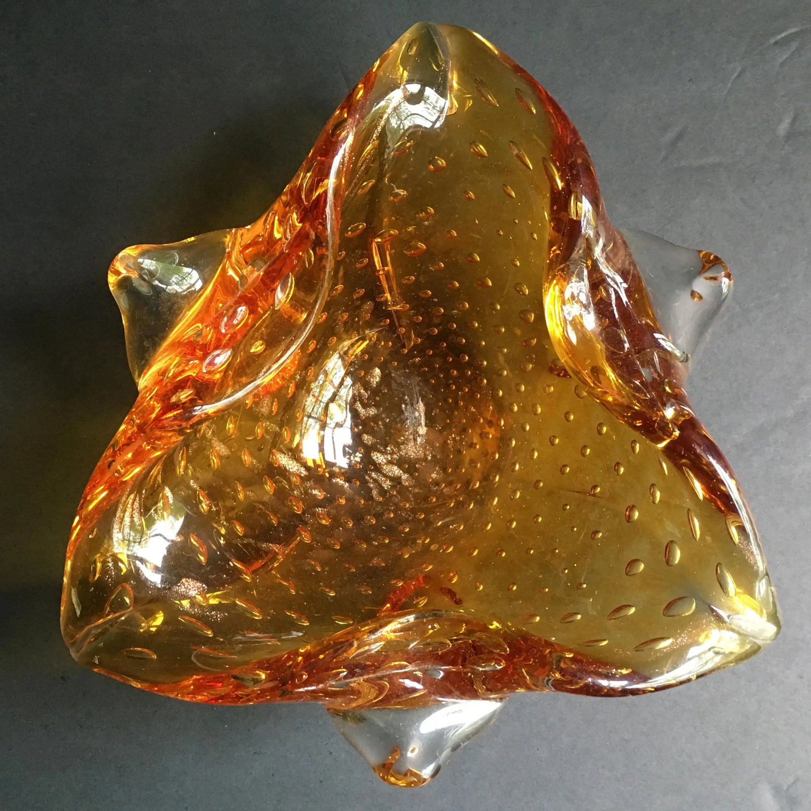 1950s Mid-Century Modern Amber Murano Glass Organic Shaped Bowl - 7