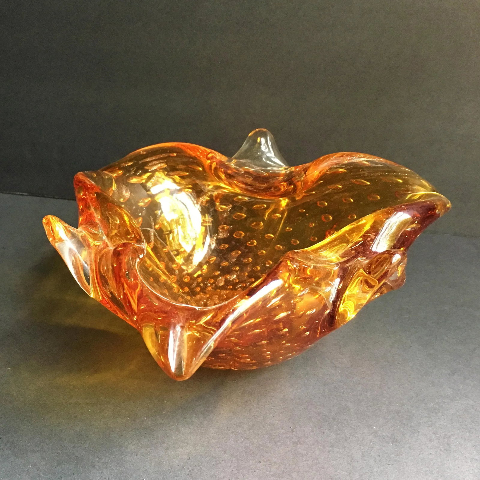 1950s Mid-Century Modern Amber Murano Glass Organic Shaped Bowl - 9