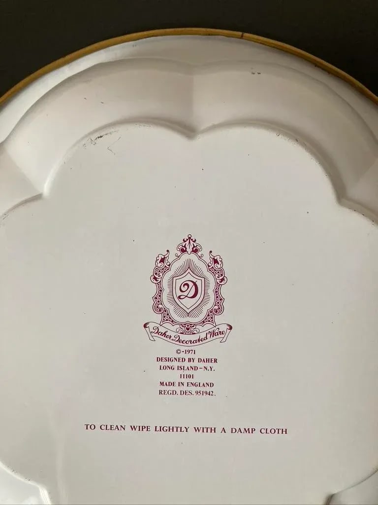 English Victorian Red Roses Toleware Bowl, Plate or Tray by Daher- Large - 11