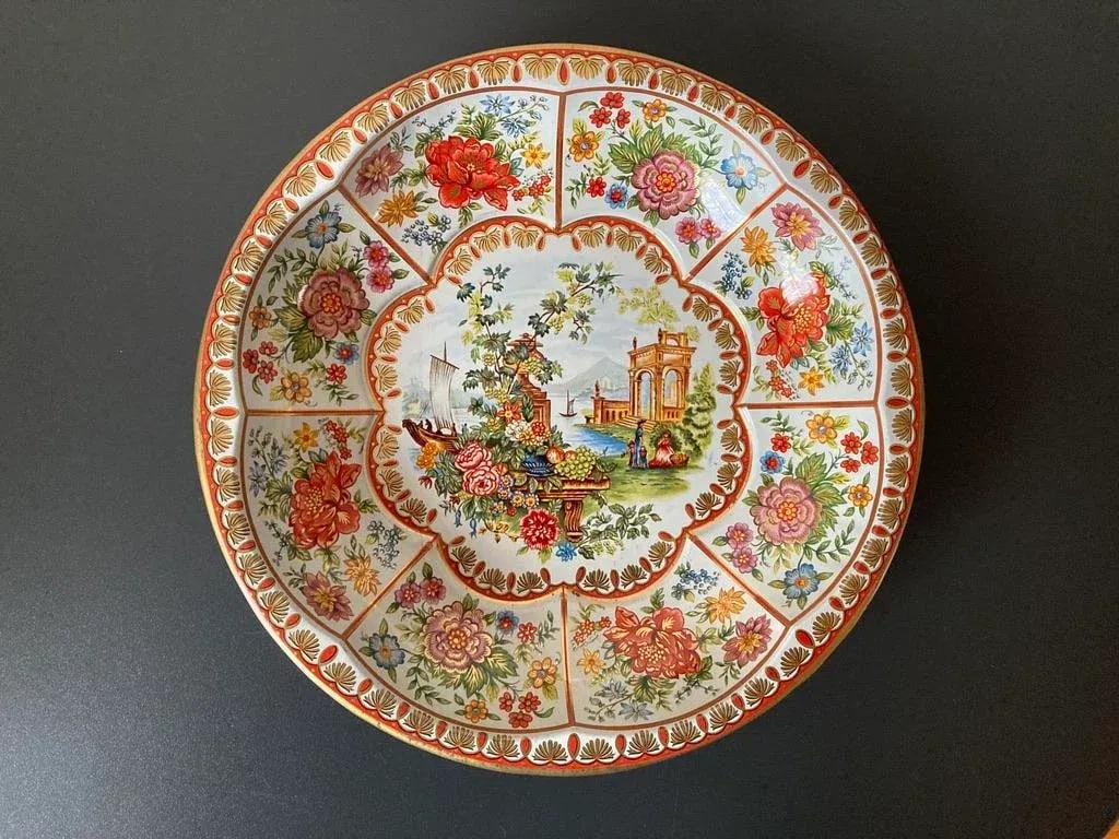 English Victorian Red Roses Toleware Bowl, Plate or Tray by Daher- Large - 2