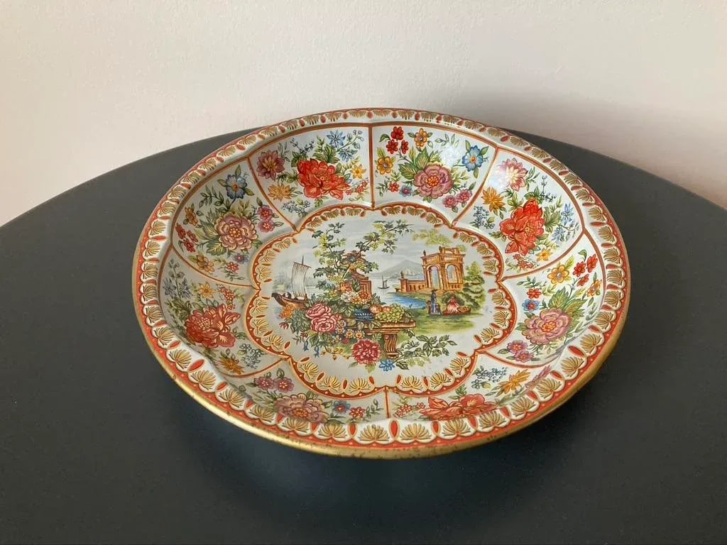 English Victorian Red Roses Toleware Bowl, Plate or Tray by Daher- Large - 3