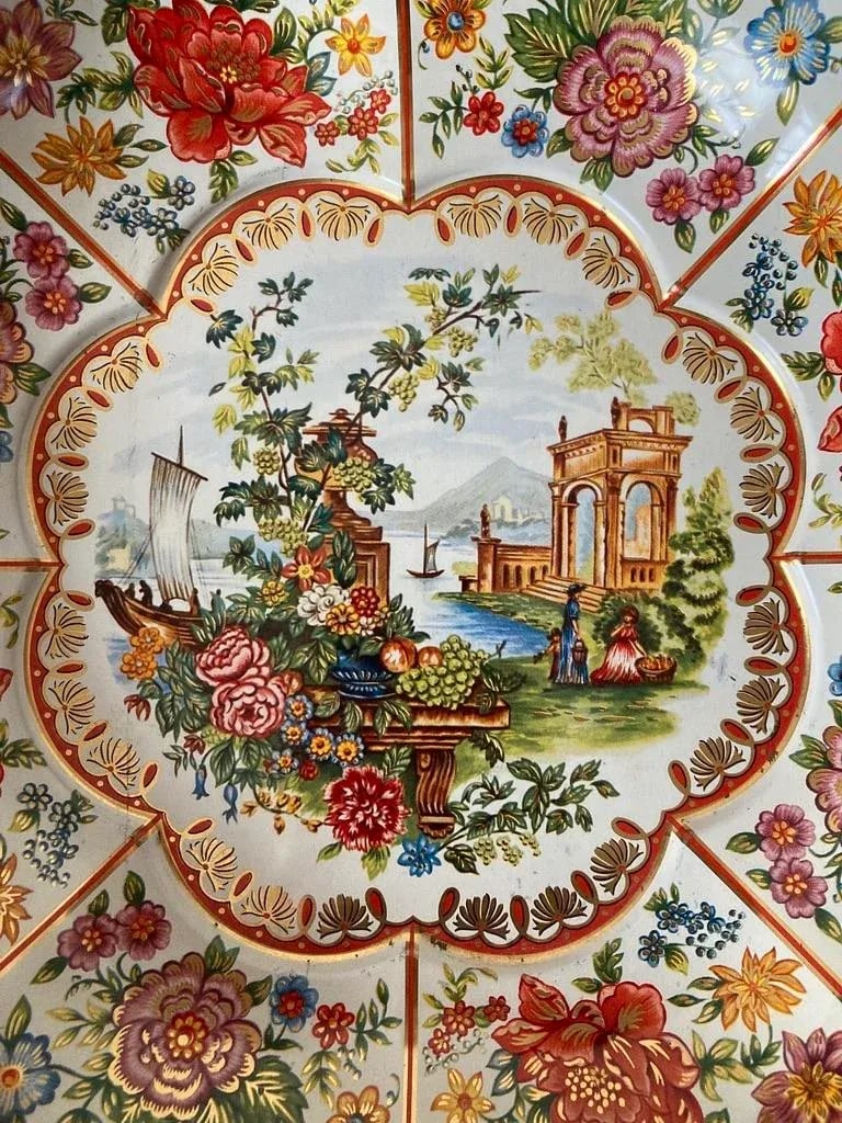 English Victorian Red Roses Toleware Bowl, Plate or Tray by Daher- Large - 7
