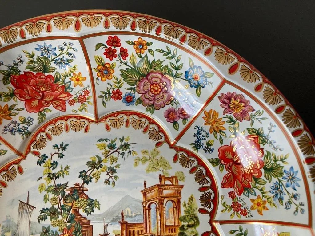 English Victorian Red Roses Toleware Bowl, Plate or Tray by Daher- Large - 8