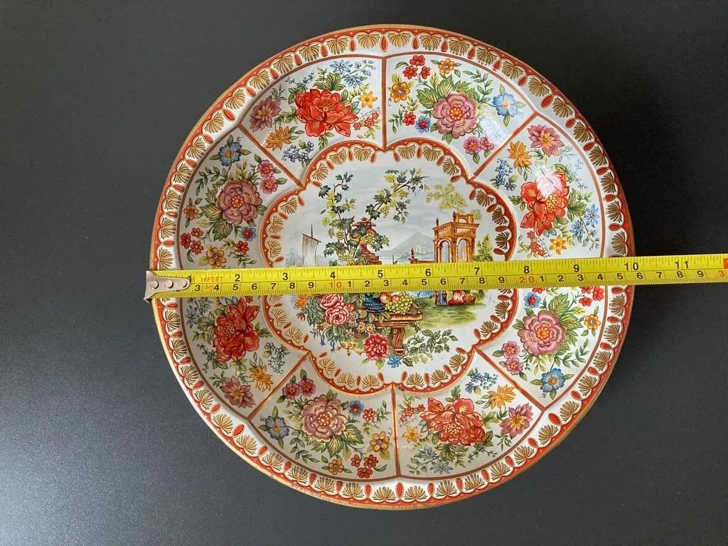 English Victorian Red Roses Toleware Bowl, Plate or Tray by Daher- Large - 9
