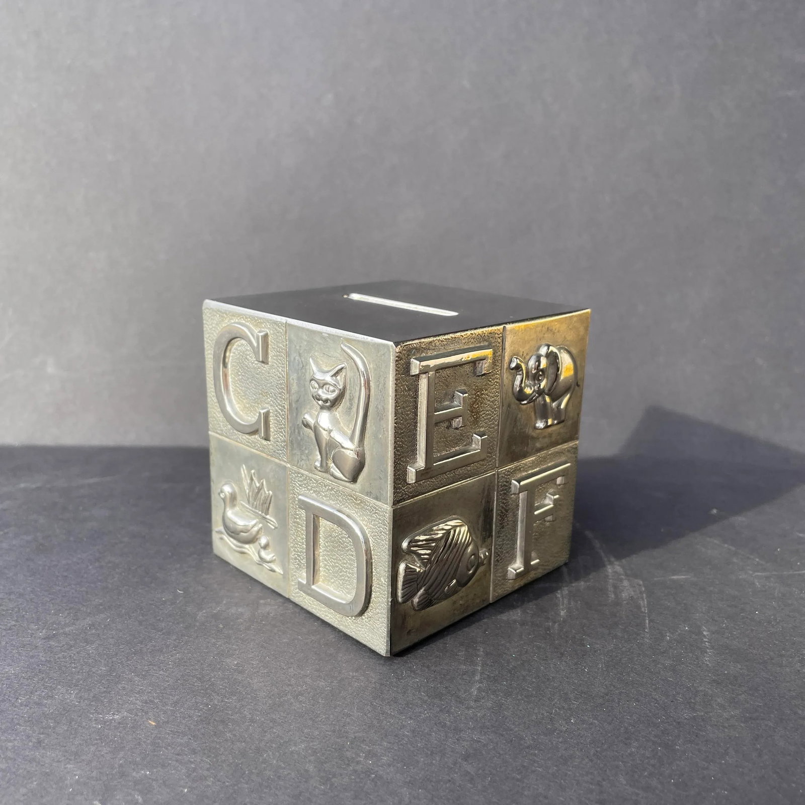 Mid Century Silver Plated Child's ABC's Alphabet Bank - 3