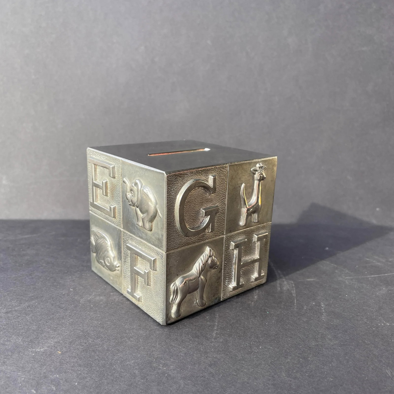 Mid Century Silver Plated Child's ABC's Alphabet Bank - 4