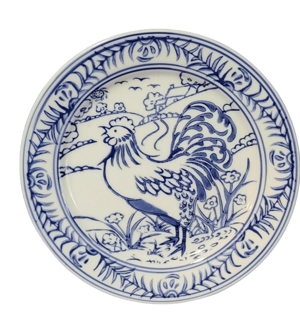 Late 20th Century Williams-Sonoma Country French Blue & White Roosted Salad Plate - 8