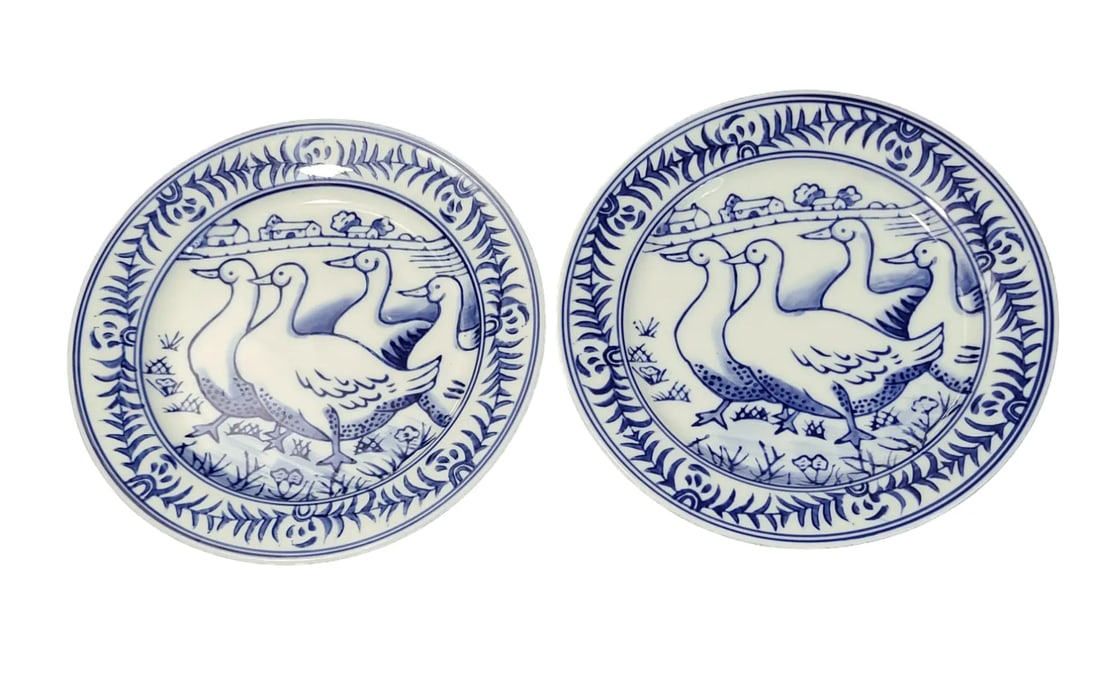 Late 20th Century Pair of Williams-Sonoma Blue & White Salad Luncheon Snack Plates Country French Du - 9