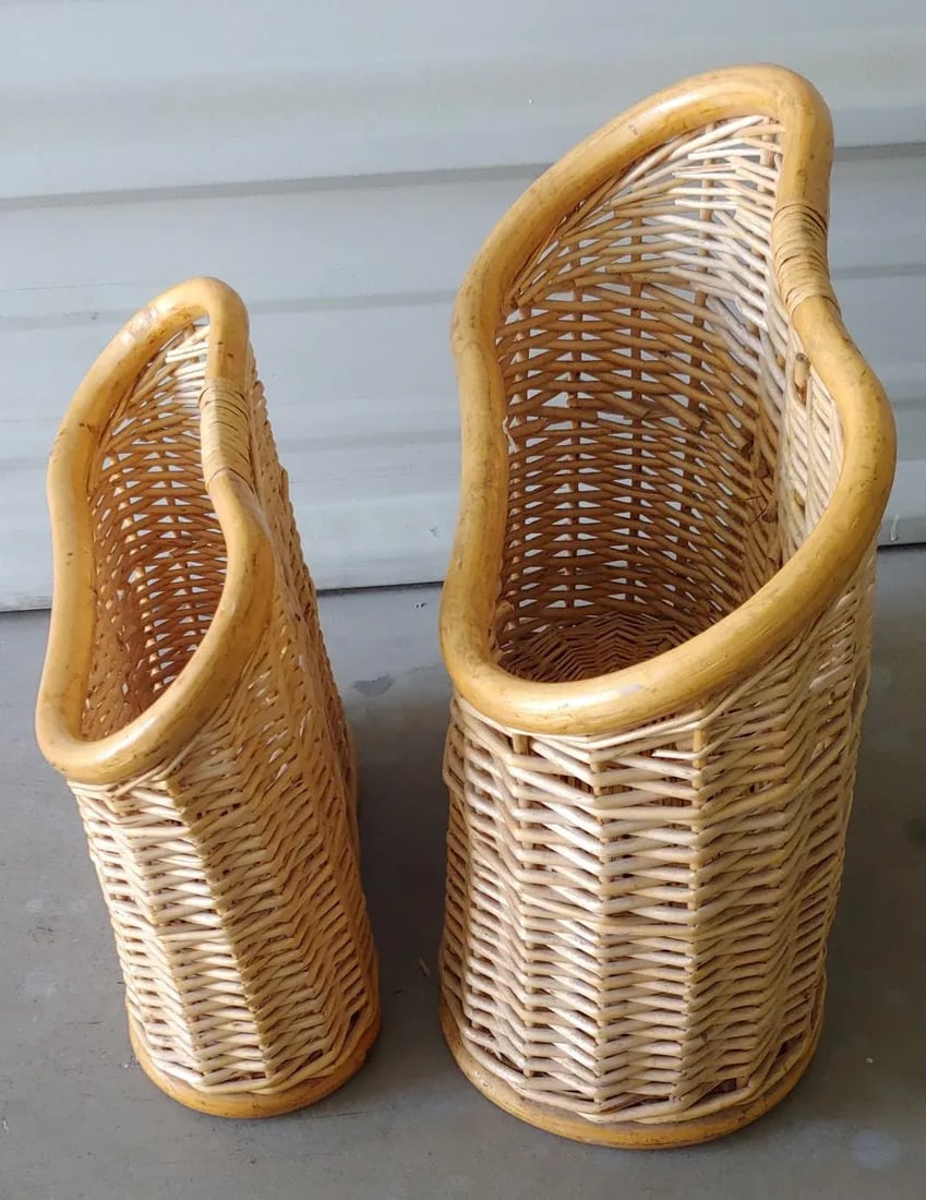 Early 20th Century Bamboo Magazine Basket Set - 5