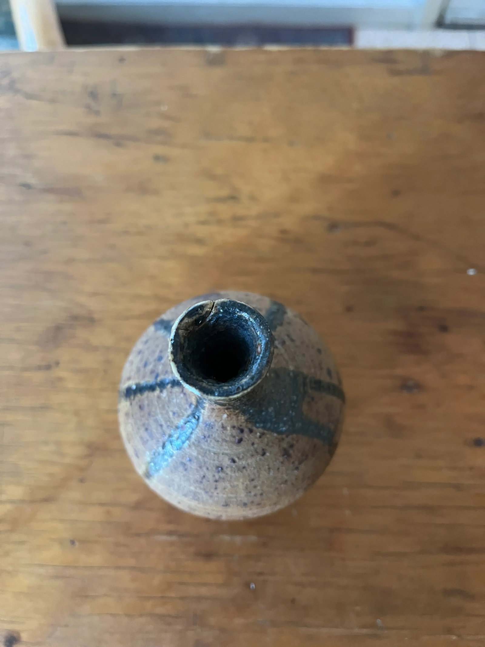 Late 20th Century Handmade Small Brown Beige Drip Glaze, Japanese Wabi Sabi Stoneware Bud Vase - 5