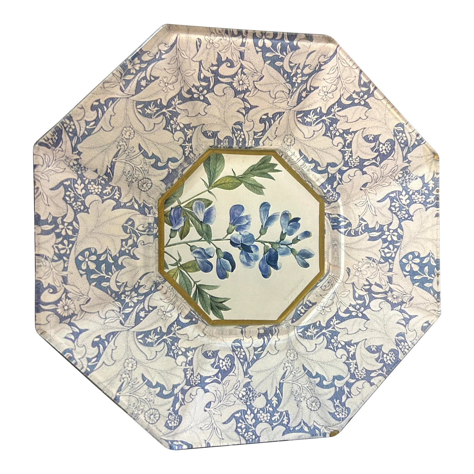 Marye Kelley Signed Floral Decoupage Octagon Plate 5.5 In: Made by hand in Houston TX; Sat in a glass cabinet and still in new condition; still on her website and for sale new at $42 Condition: Imperfections: No Imperfections Condition Notes: Stored in a