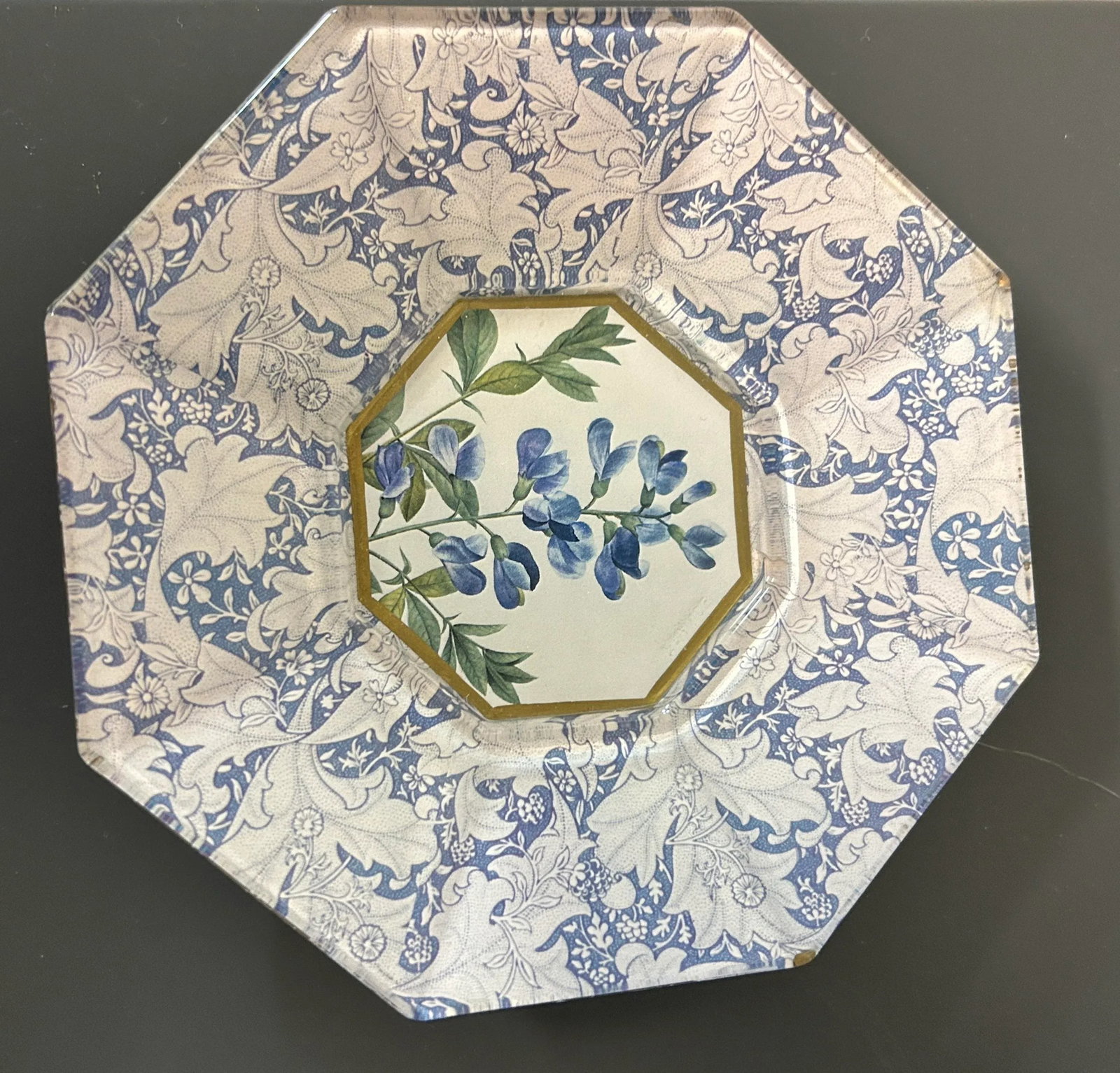 Marye Kelley Signed Floral Decoupage Octagon Plate 5.5 In - 3