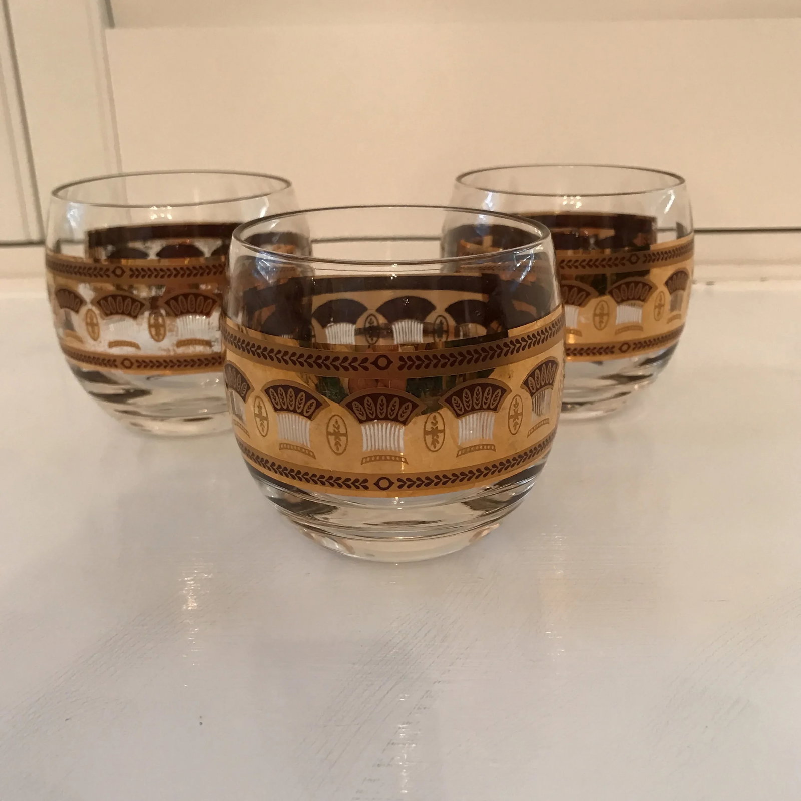 Culver "Festival" Punch Bowl Roly Poly Glasses - Set of 3 - 10