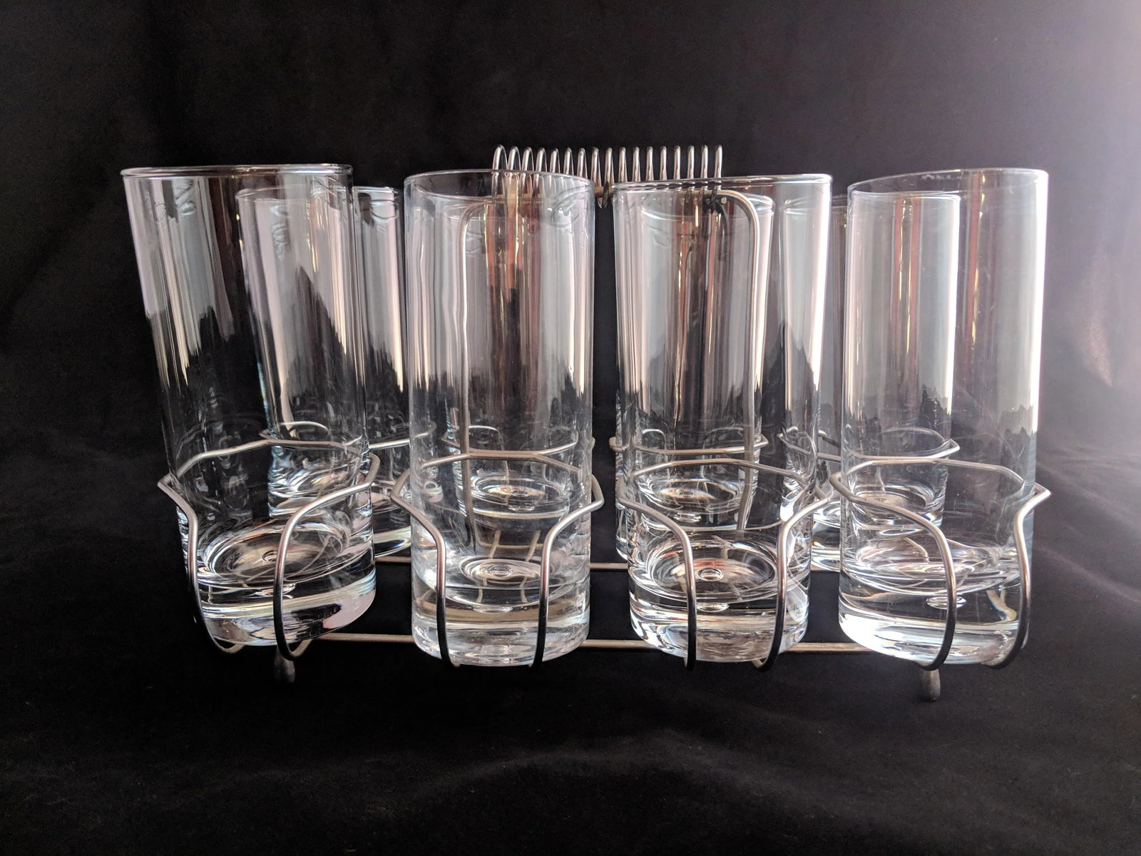 Chrome Glass Caddy With 8 Glasses Retro Mid-Century Modern - 2