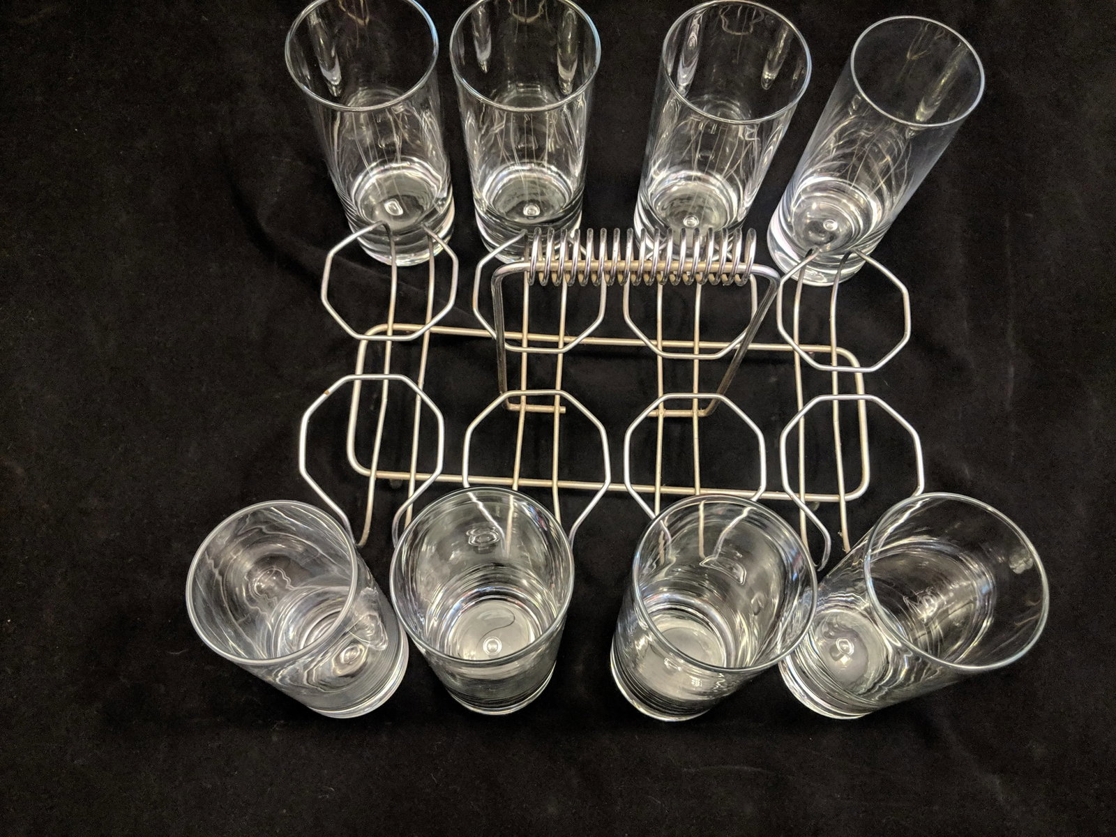 Chrome Glass Caddy With 8 Glasses Retro Mid-Century Modern - 8