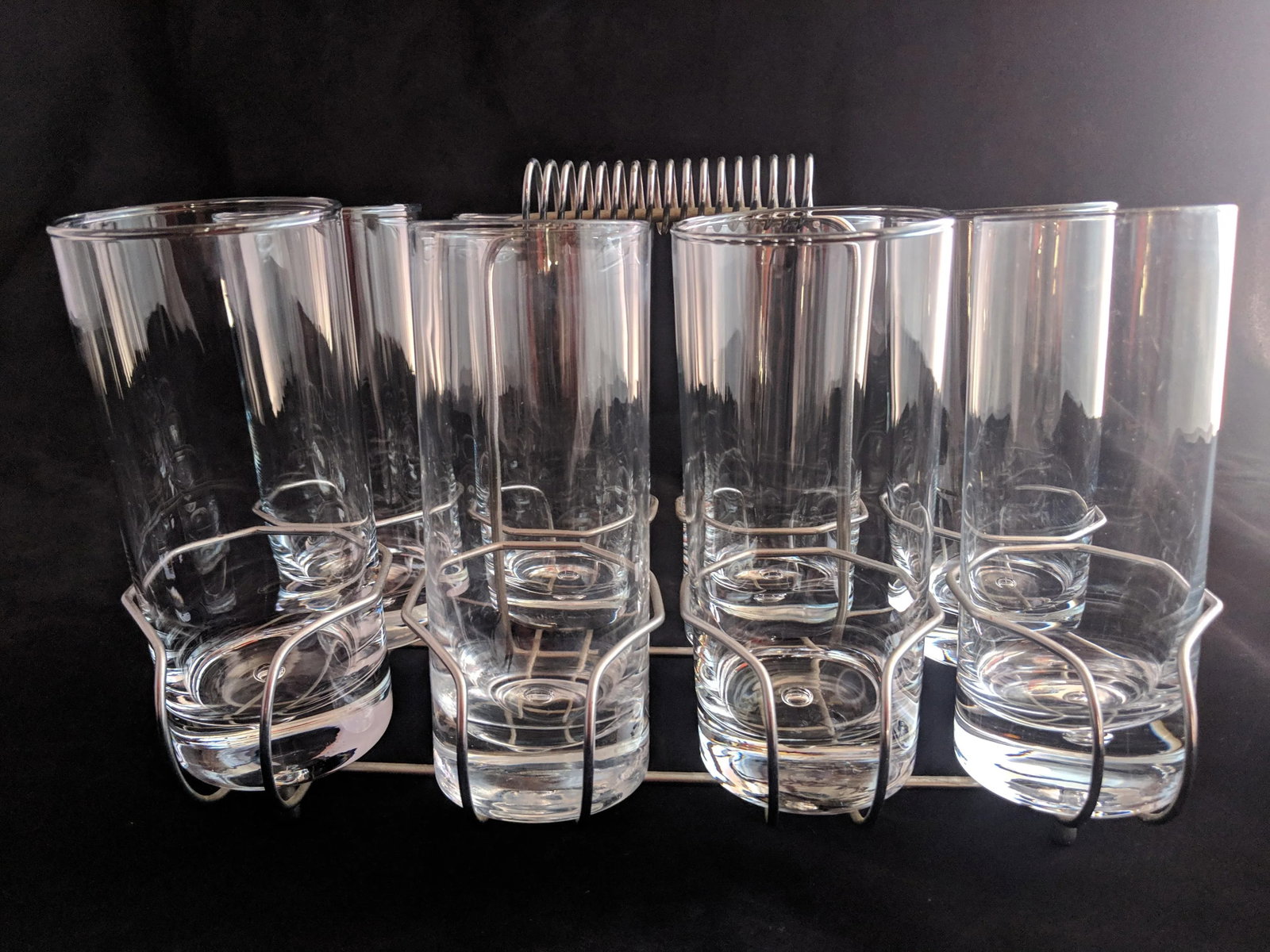 Chrome Glass Caddy With 8 Glasses Retro Mid-Century Modern - 9