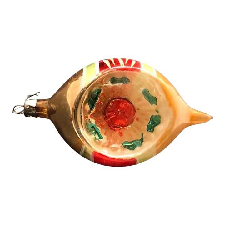 Antique Mercury Glass Hanging Vintage Christmas Tree Ornament -recessed Double Point Oval