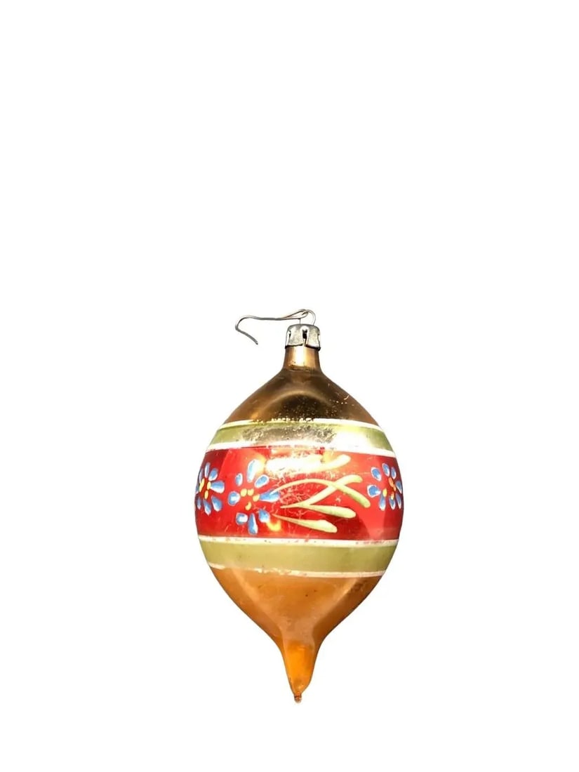 Antique Mercury Glass Hanging Vintage Christmas Tree Ornament -recessed Double Point Oval - 6