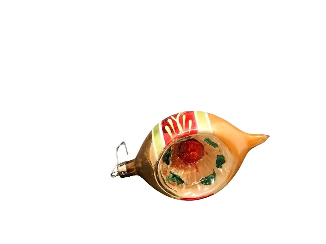 Antique Mercury Glass Hanging Vintage Christmas Tree Ornament -recessed Double Point Oval - 7
