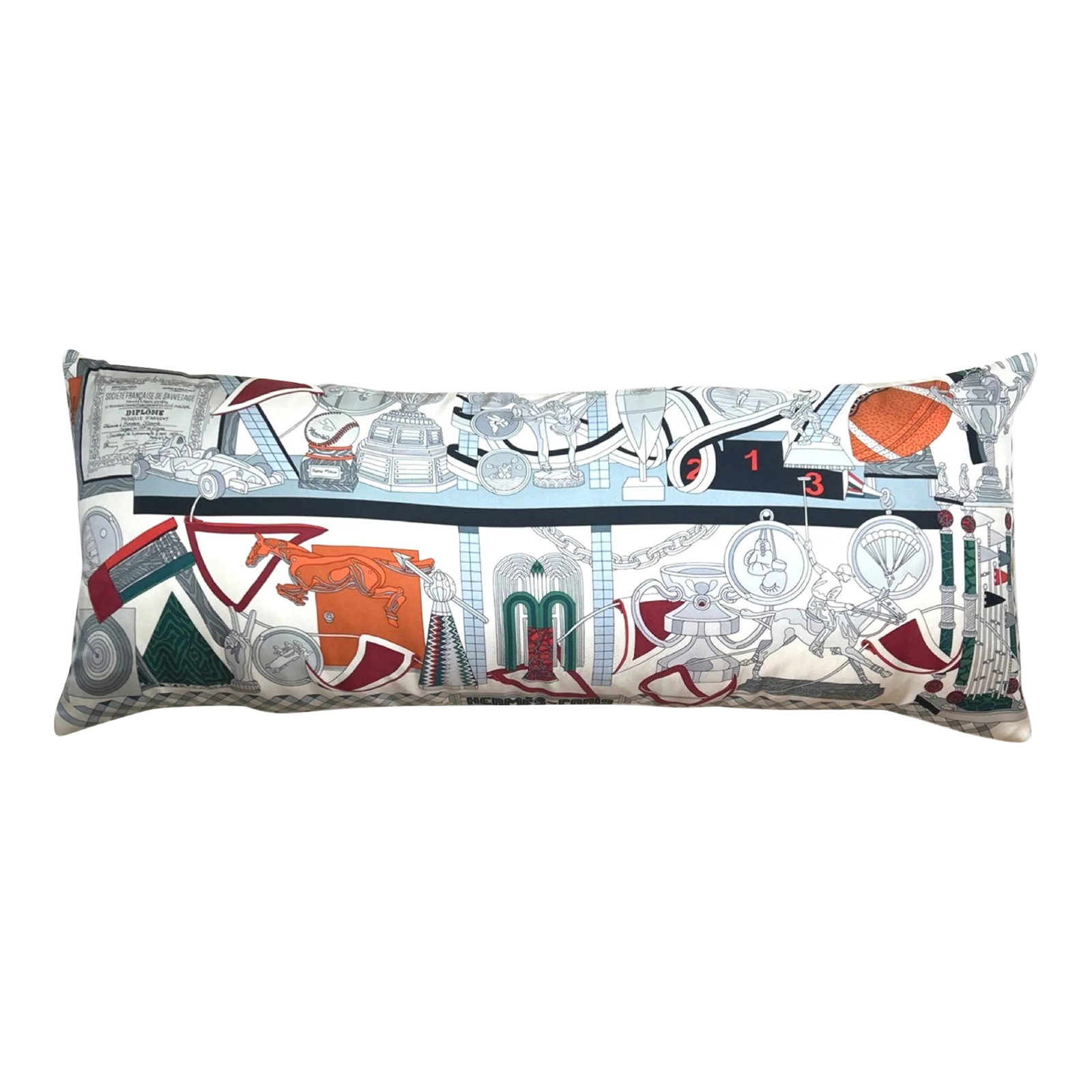 Hermes Trophees Vintage Silk Scarf Pillow: Vintage finds exclusively ours. Our vintage Hermes silk scarf pillows are sustainably sourced, locally made with a history and story to be told. One-of-a-kind pillows reimagined from the world's fines