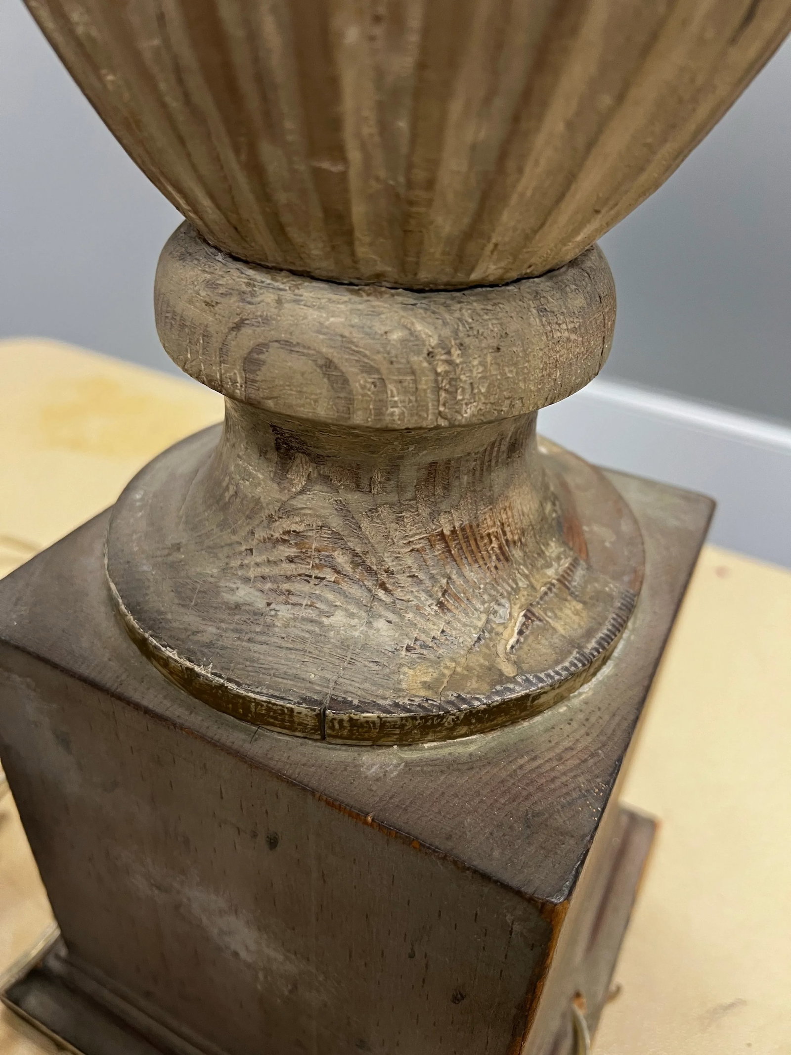 Vintage Weathered Wooden Table Lamps - a Pair - 10