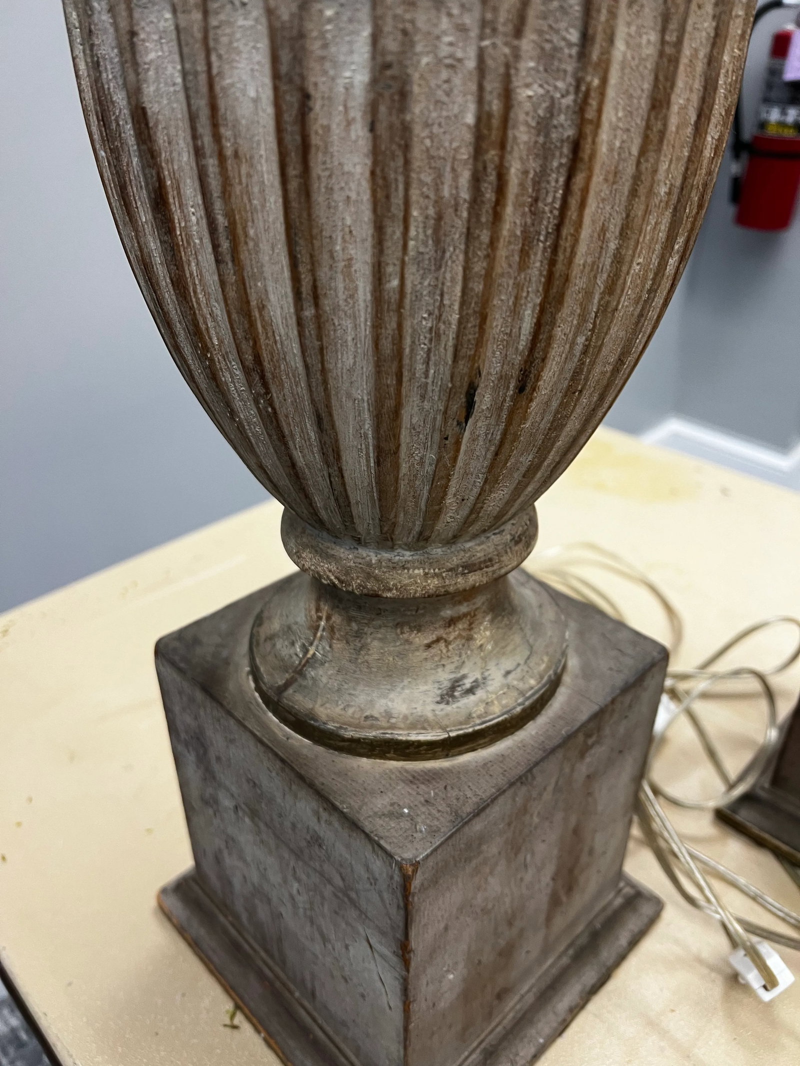 Vintage Weathered Wooden Table Lamps - a Pair - 12
