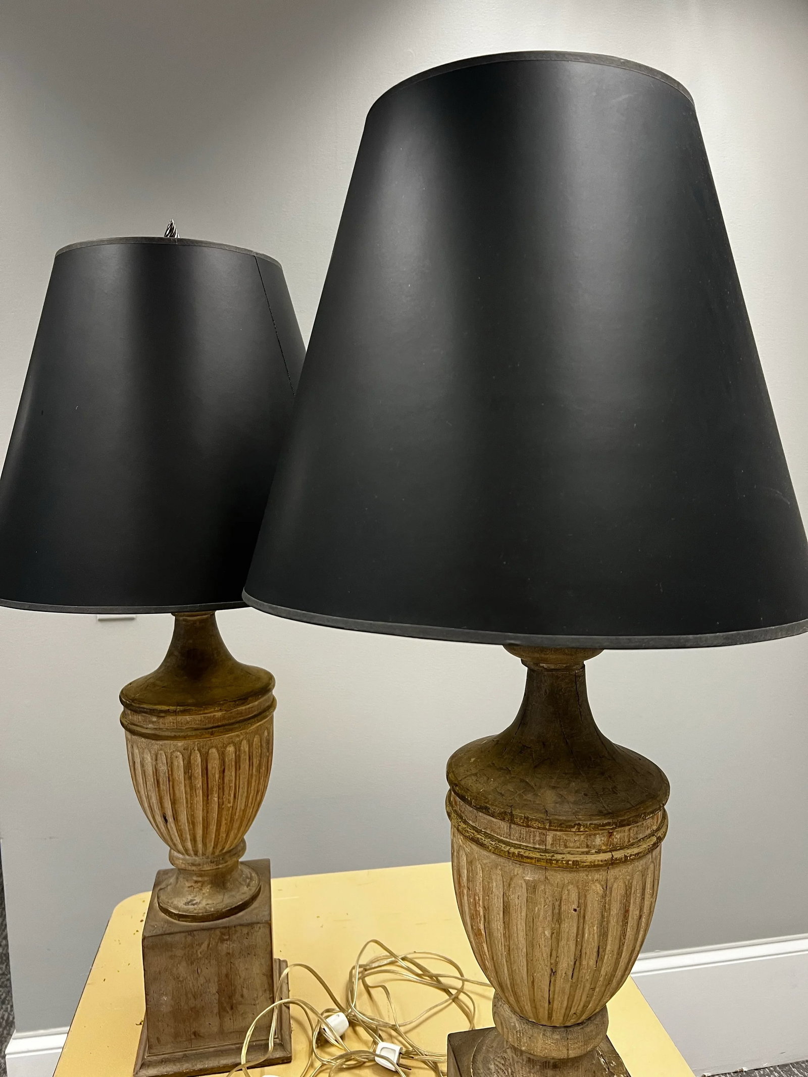 Vintage Weathered Wooden Table Lamps - a Pair - 2