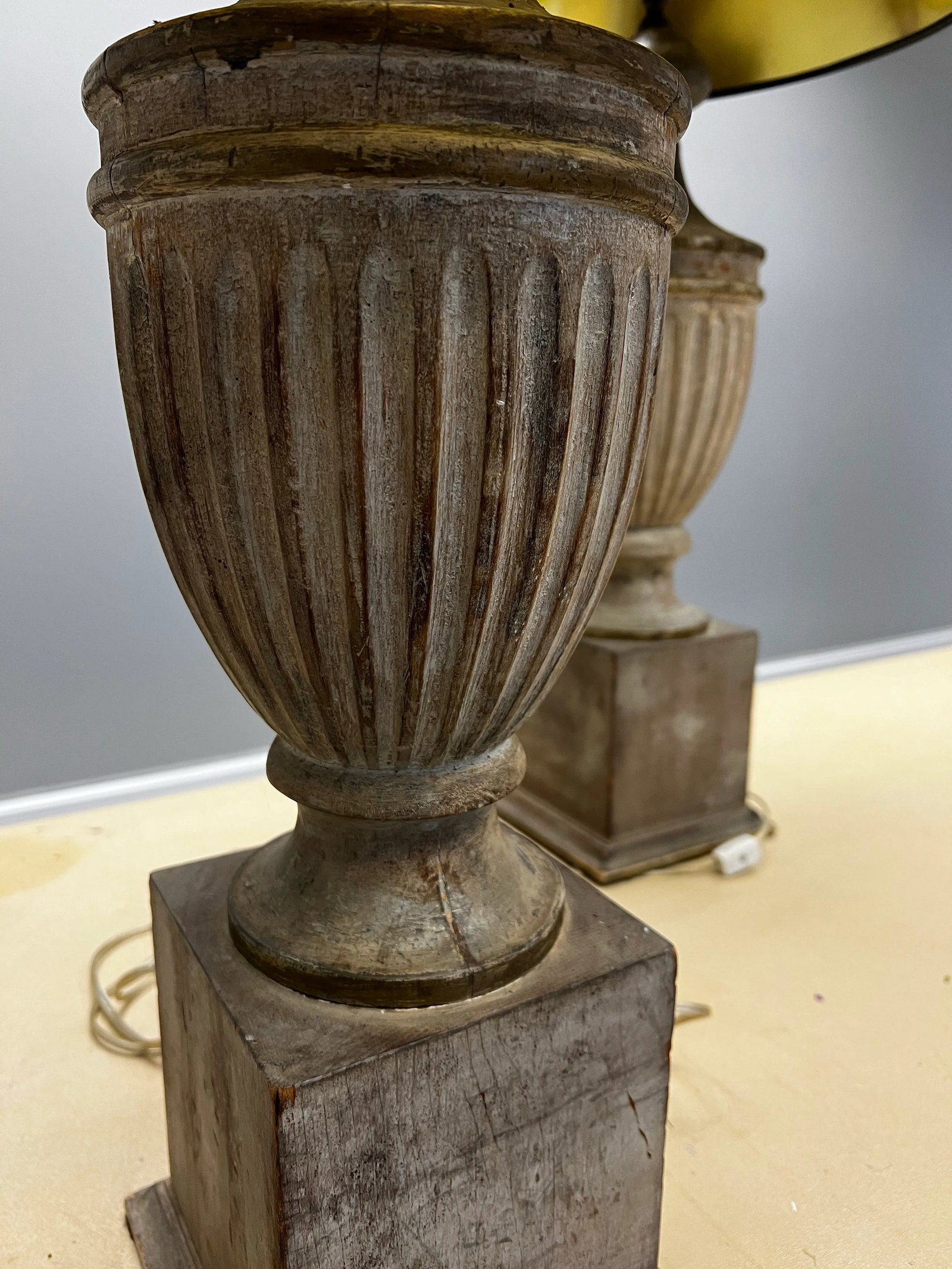 Vintage Weathered Wooden Table Lamps - a Pair - 5