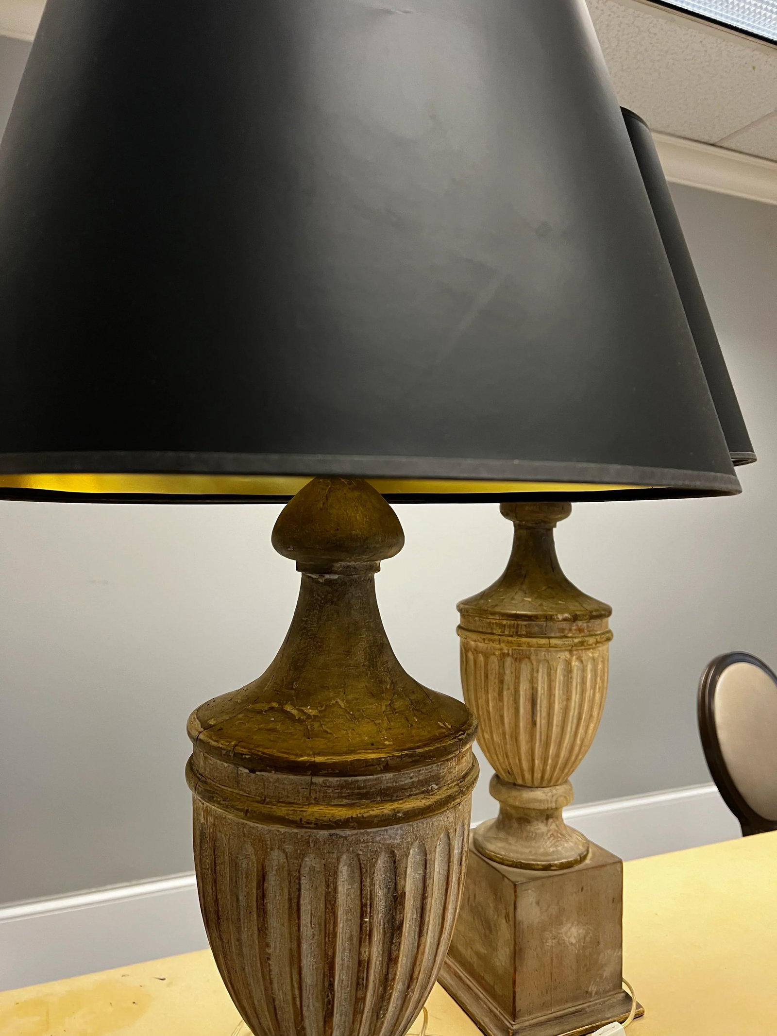 Vintage Weathered Wooden Table Lamps - a Pair - 7