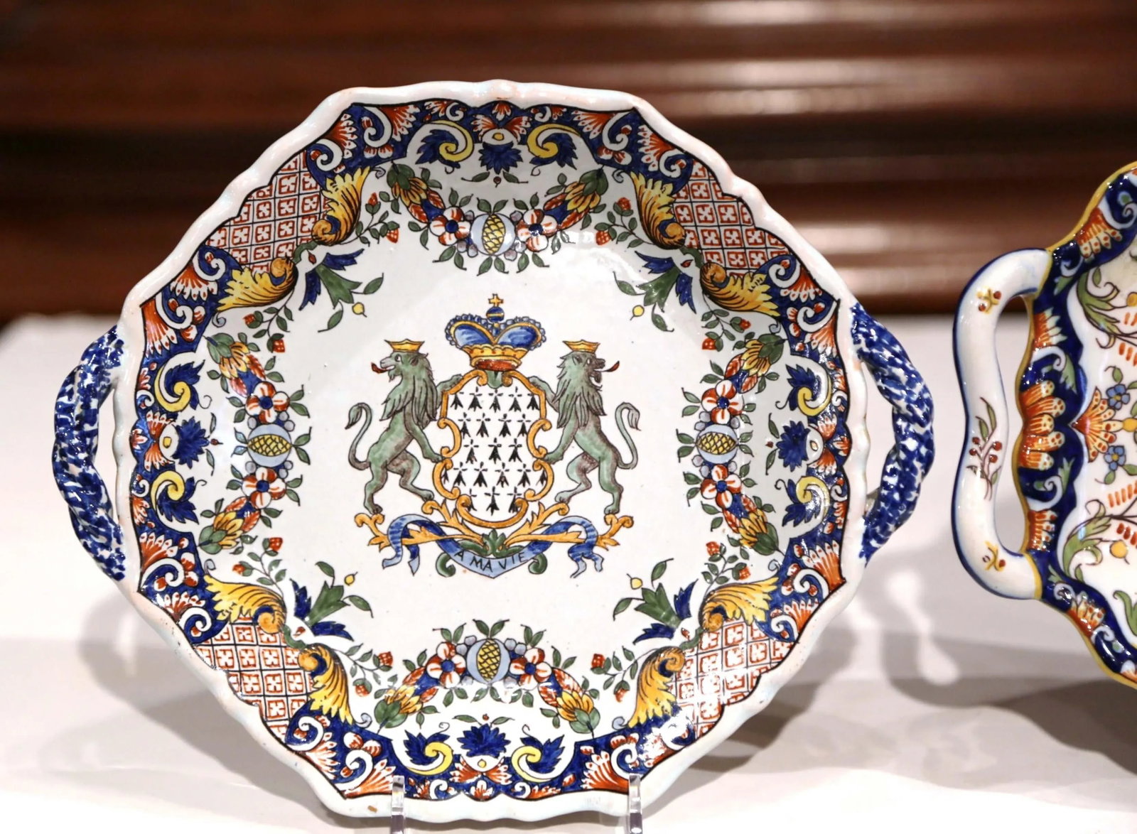 Two Mid-20th Century French Hand-Painted Faience Decorative Plates From Brittany - 3