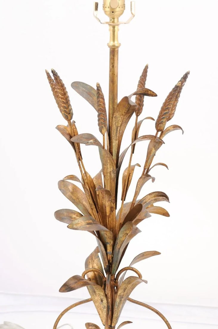Italian Tole & Gilt Wheat Table Lamp - 1950s - 4