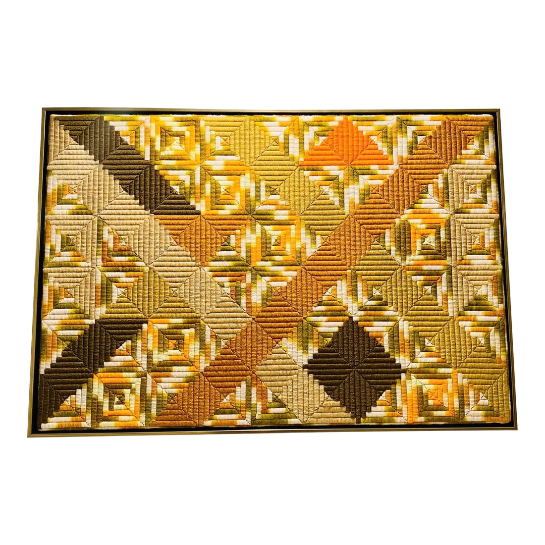 1983 Geometric Abstraction Fiber Art by Mary Kathryn Jackman: The woven geometric pattern is amazing and the natural fibers add another depth to the art. It could also be hung horizontal or vertical. It is signed and dated 1983 on the back by the artist.