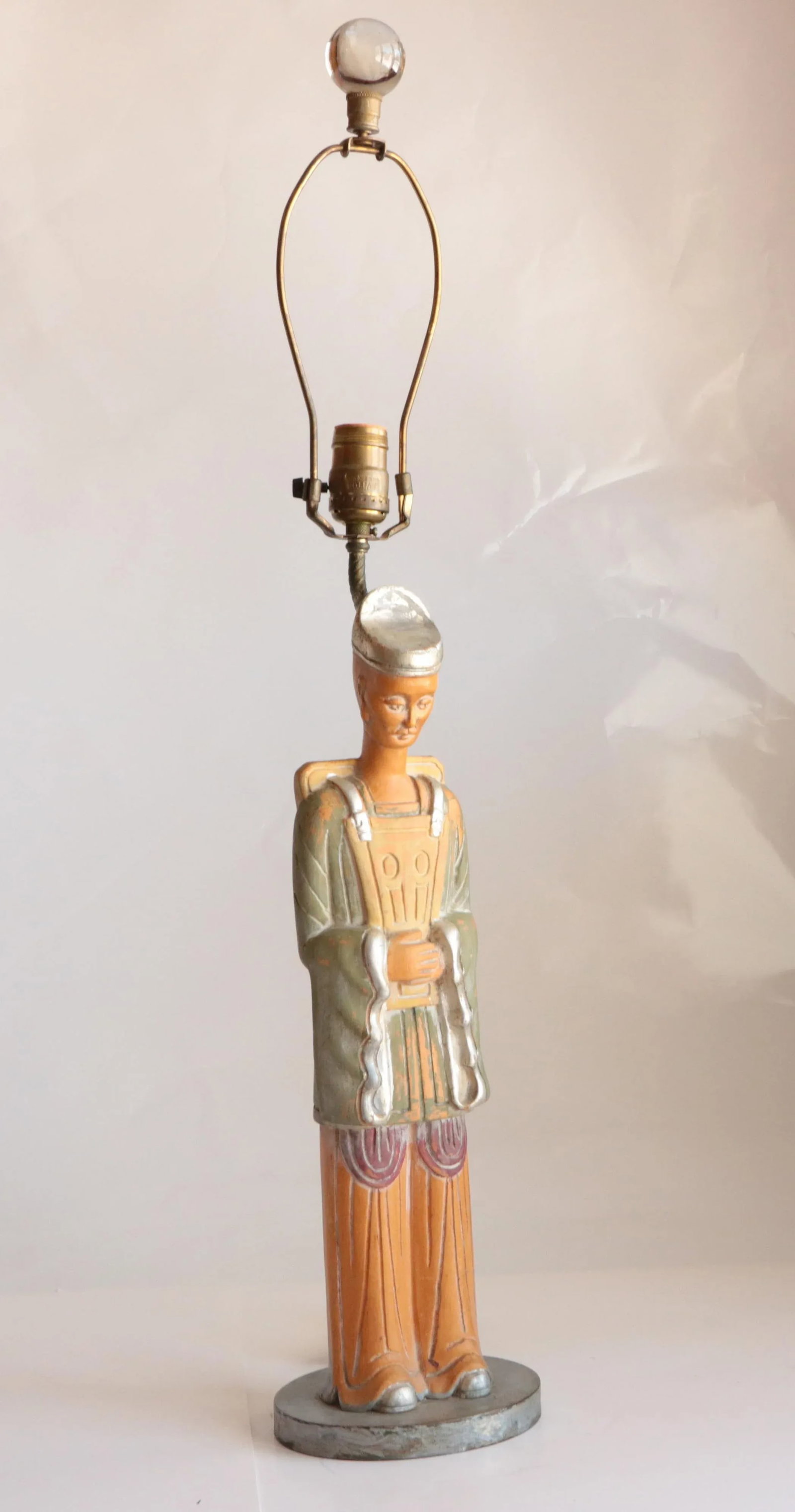 Carved Wooden Temple Figure Table Lamp - 2
