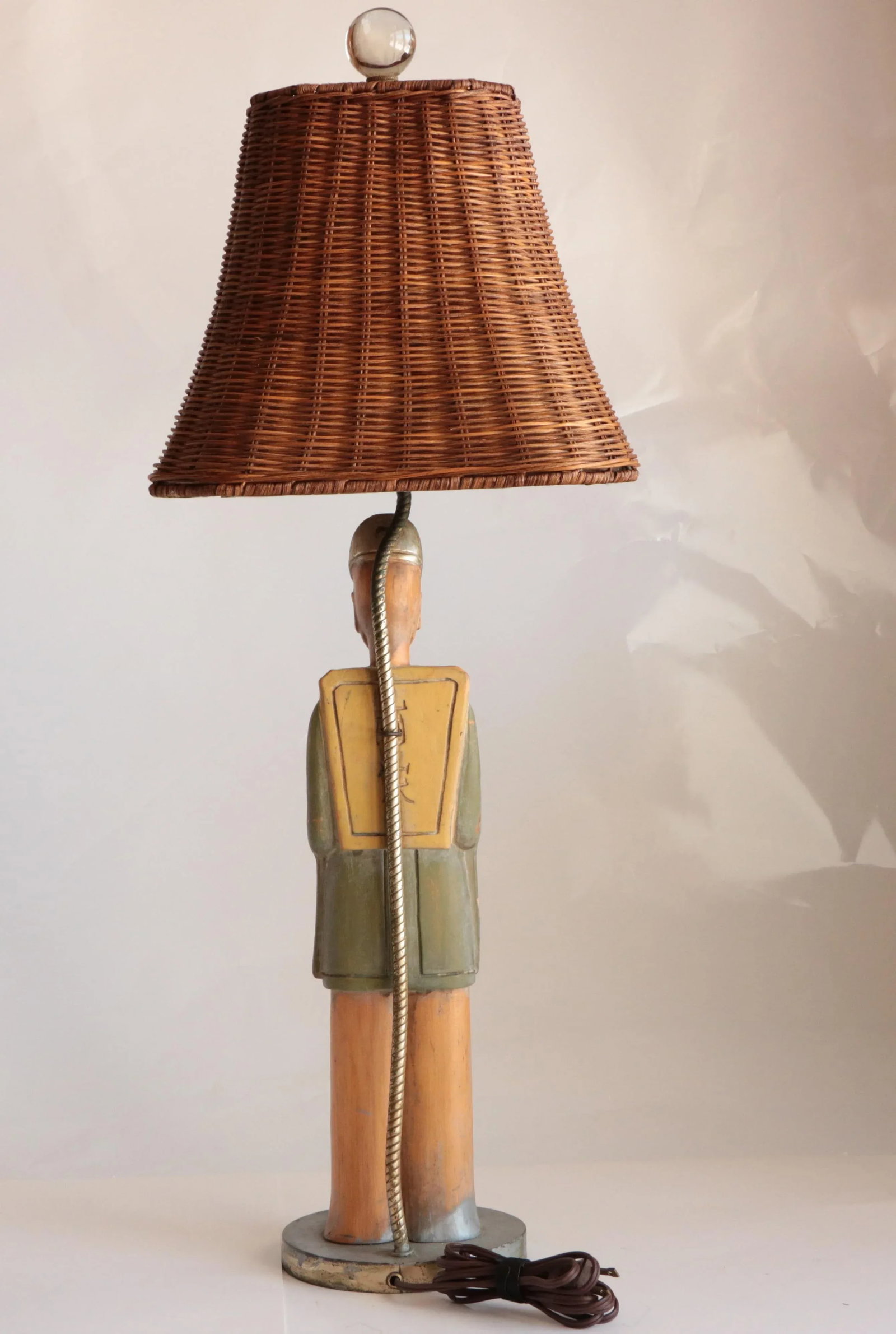 Carved Wooden Temple Figure Table Lamp - 3