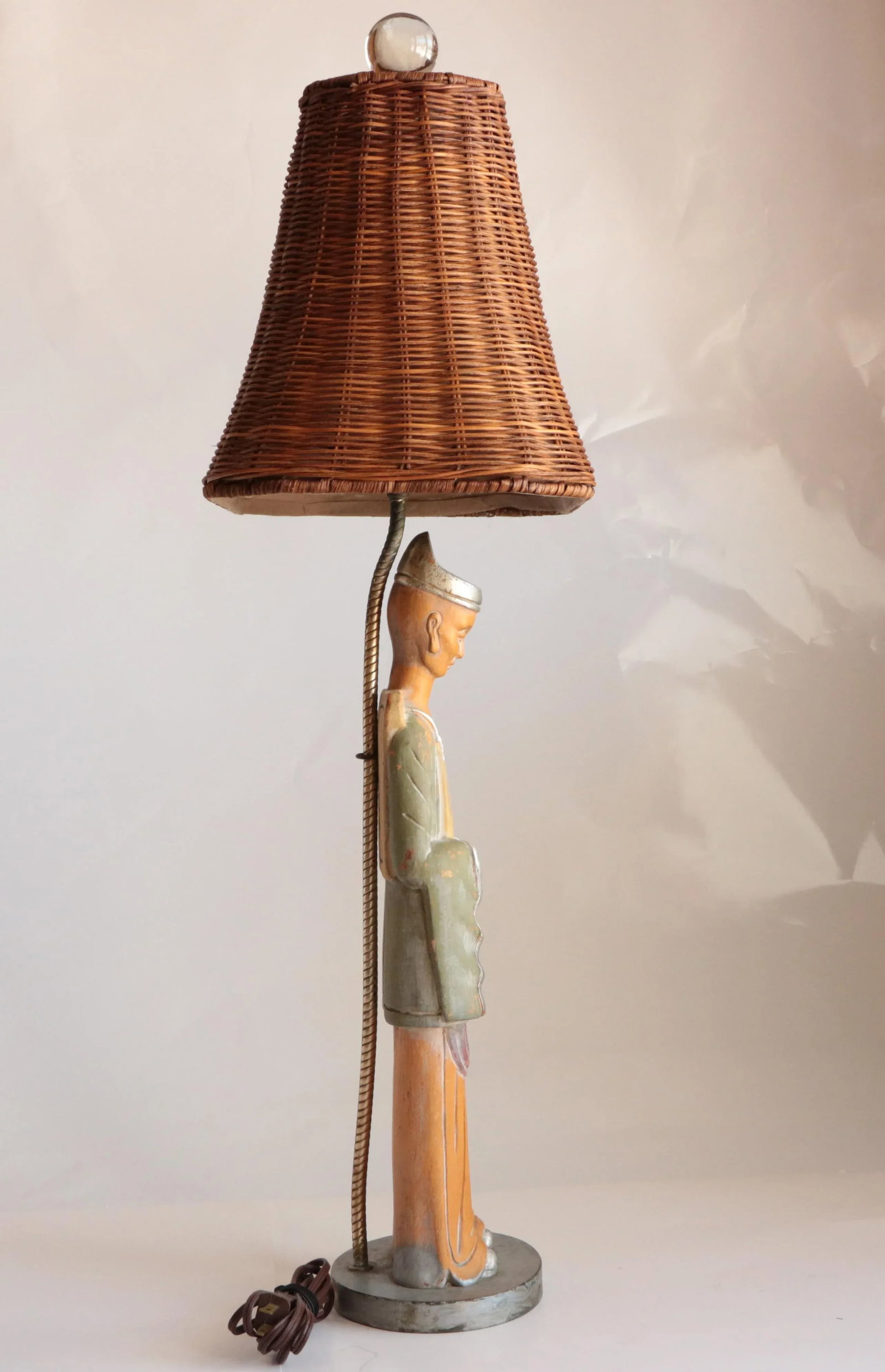 Carved Wooden Temple Figure Table Lamp - 4