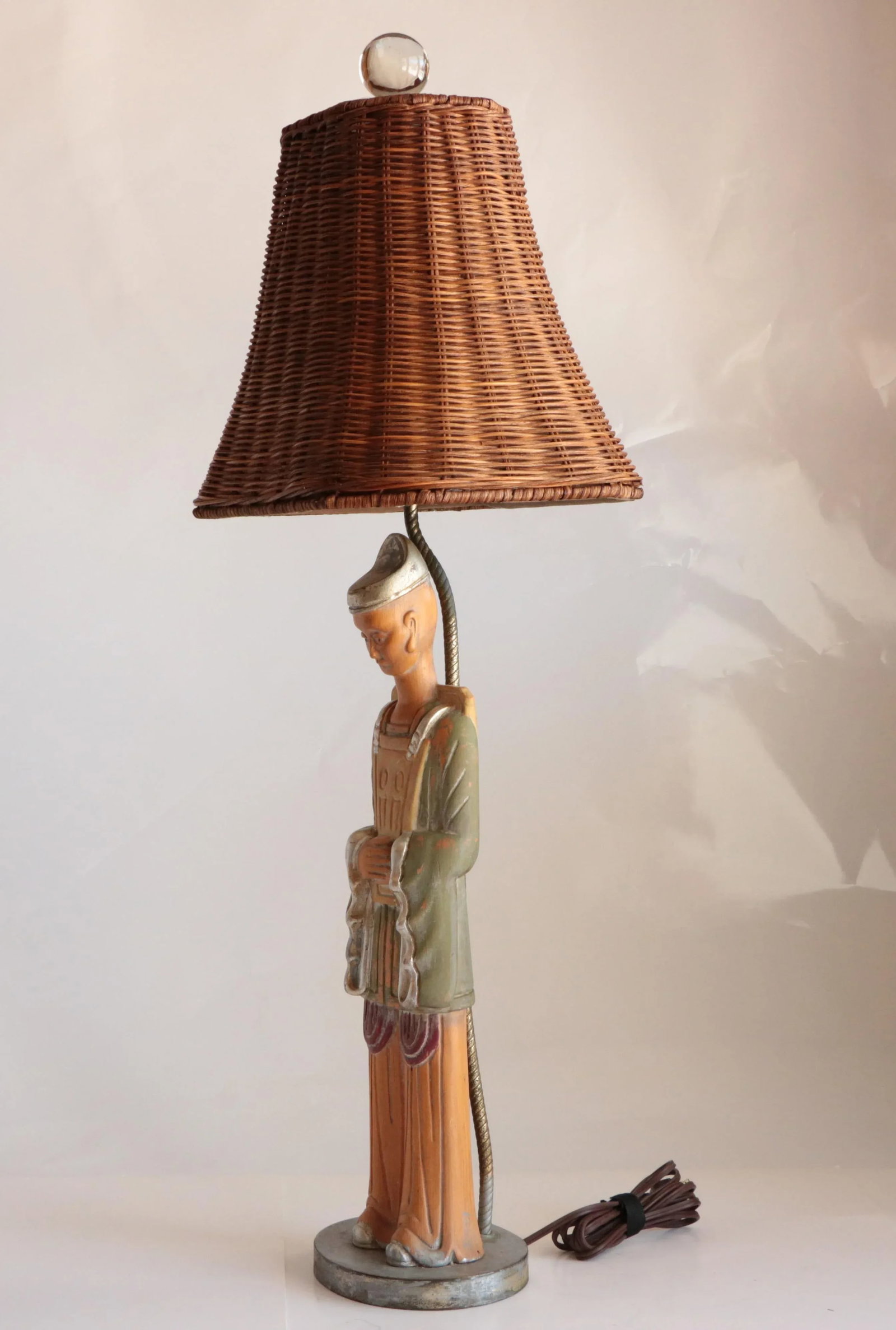 Carved Wooden Temple Figure Table Lamp - 5
