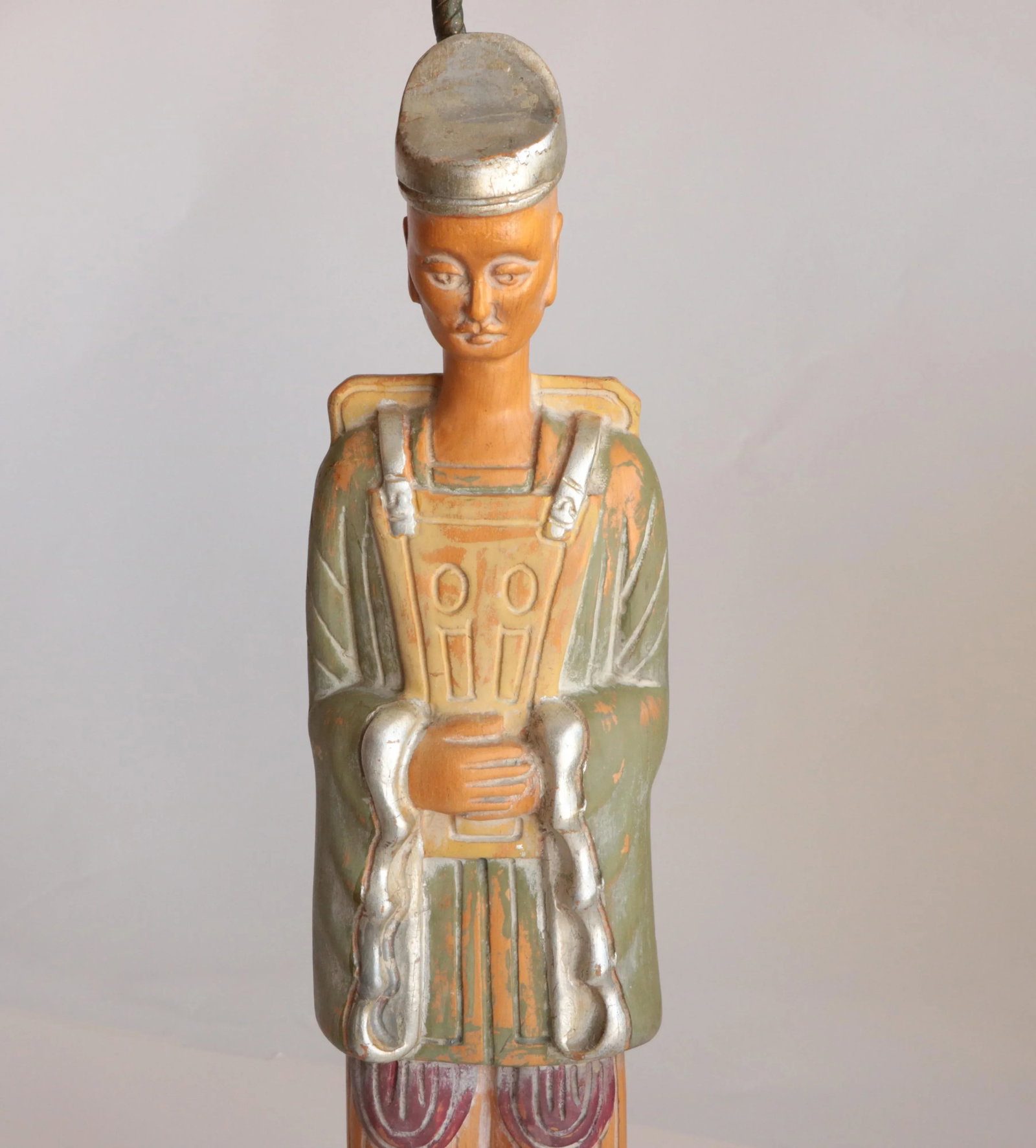 Carved Wooden Temple Figure Table Lamp - 6