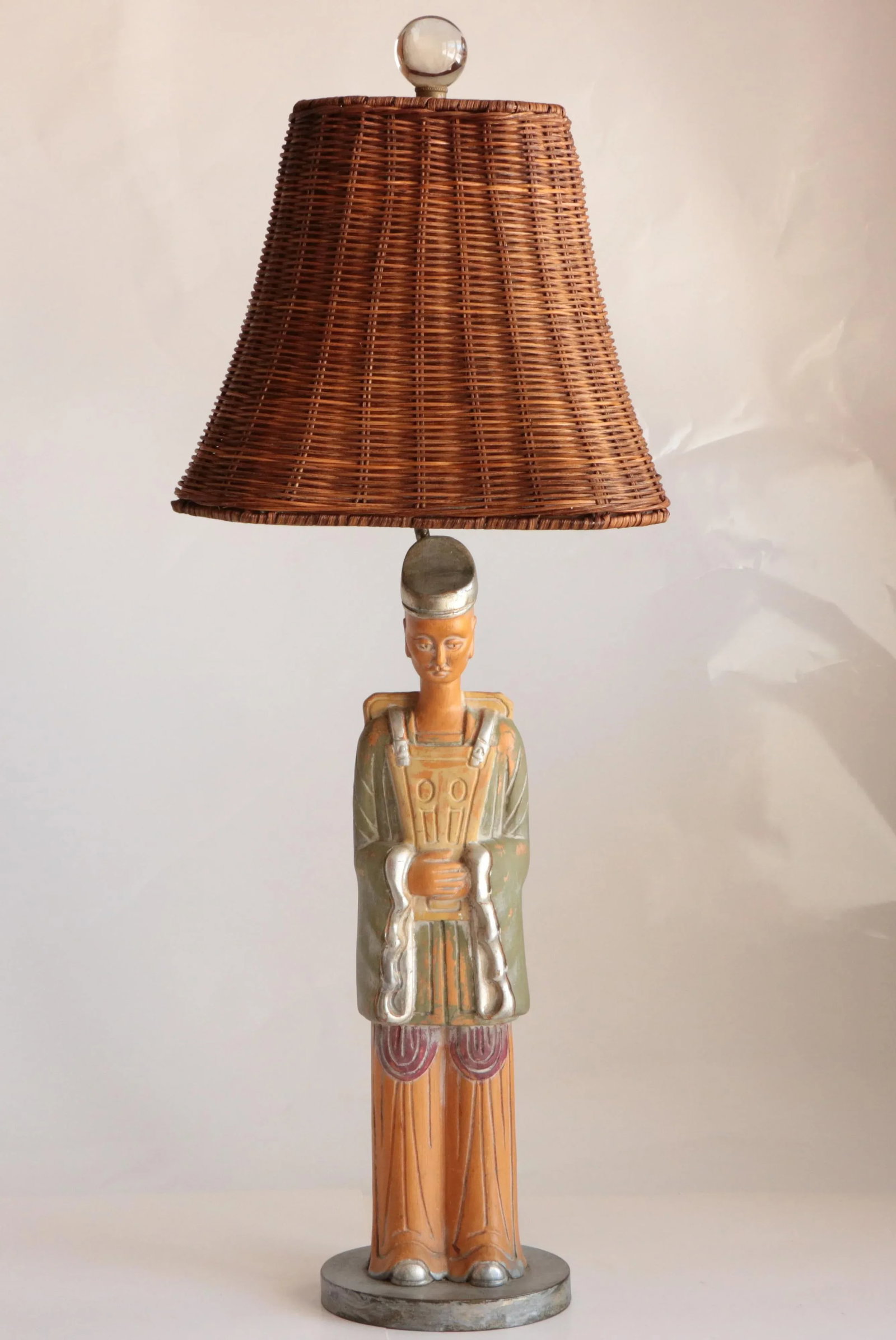 Carved Wooden Temple Figure Table Lamp - 7
