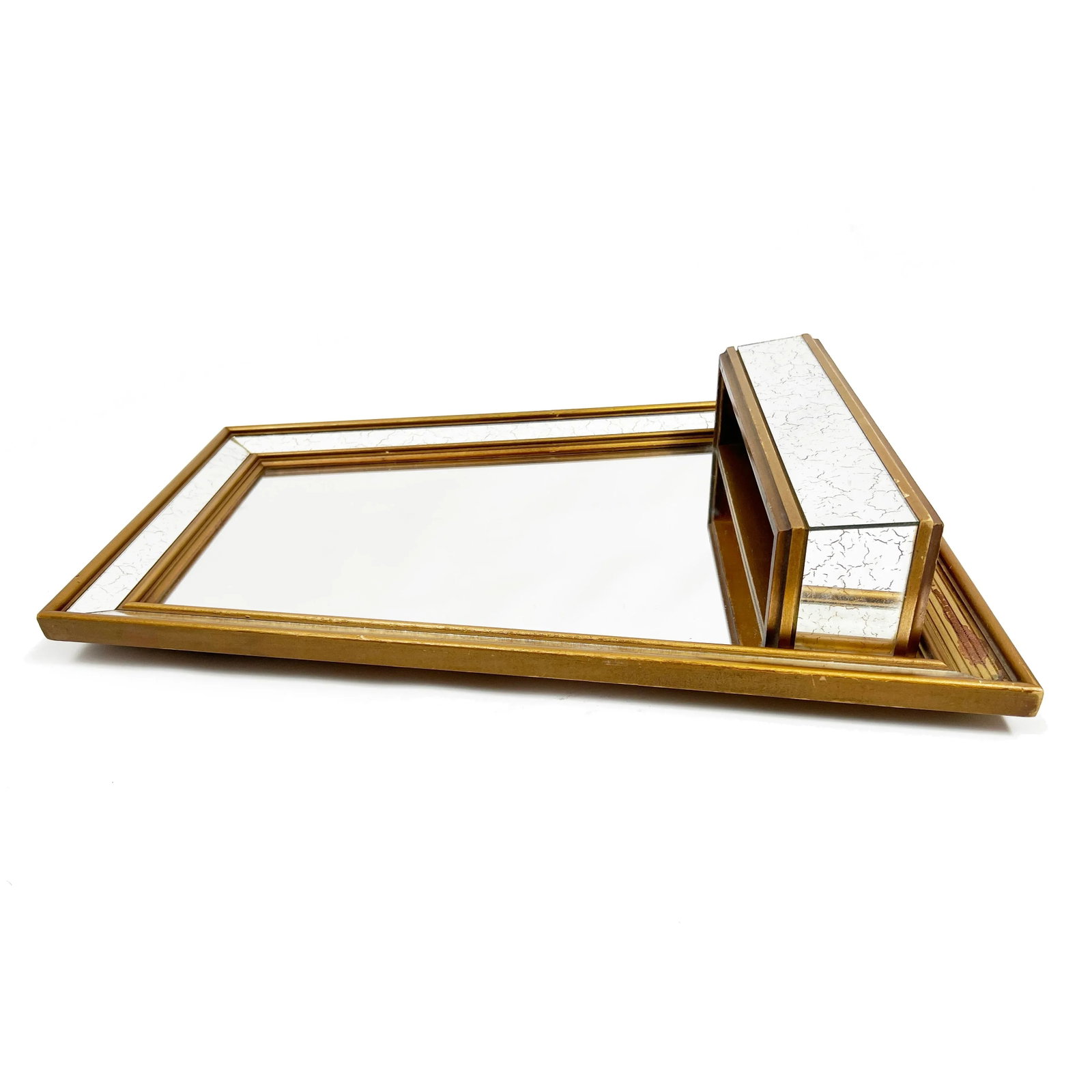 1957 Windsor Angular Gold Gilded Wood and Gold Vein Mirror With Shelf - 2
