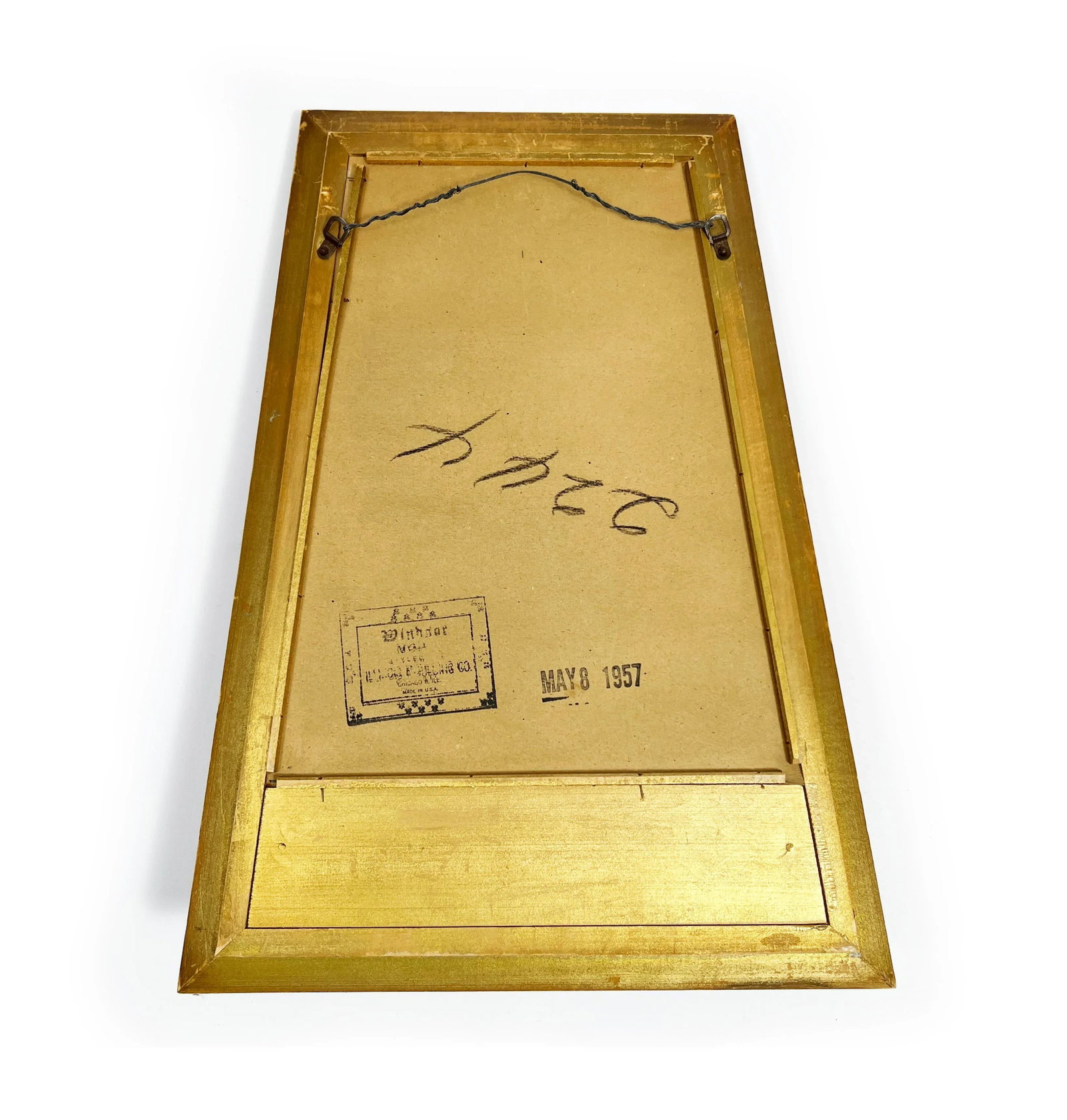 1957 Windsor Angular Gold Gilded Wood and Gold Vein Mirror With Shelf - 3