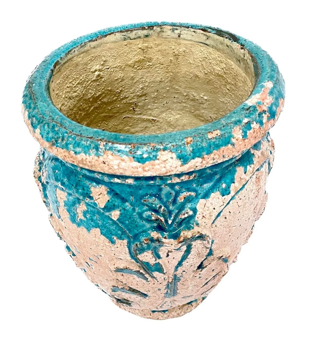 Aged Turquoise Glaze Acanthus Leaf Pot - 2