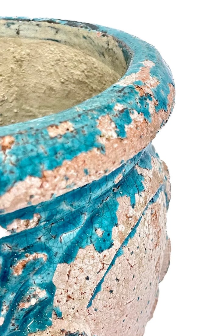 Aged Turquoise Glaze Acanthus Leaf Pot - 4