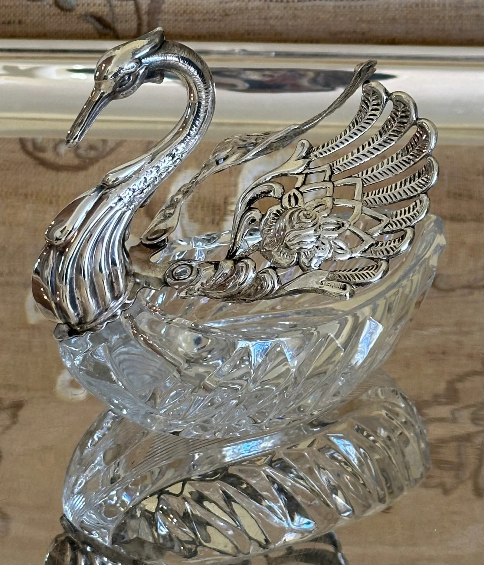 Early 20th Century Faberge Inspired Sterling Silver & Crystal Swan - 10
