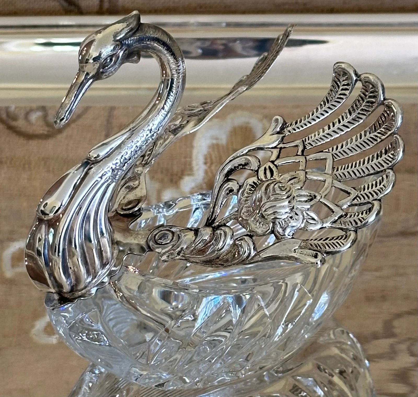 Early 20th Century Faberge Inspired Sterling Silver & Crystal Swan - 3
