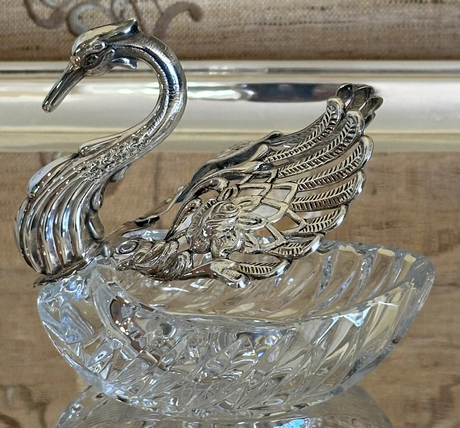 Early 20th Century Faberge Inspired Sterling Silver & Crystal Swan - 4