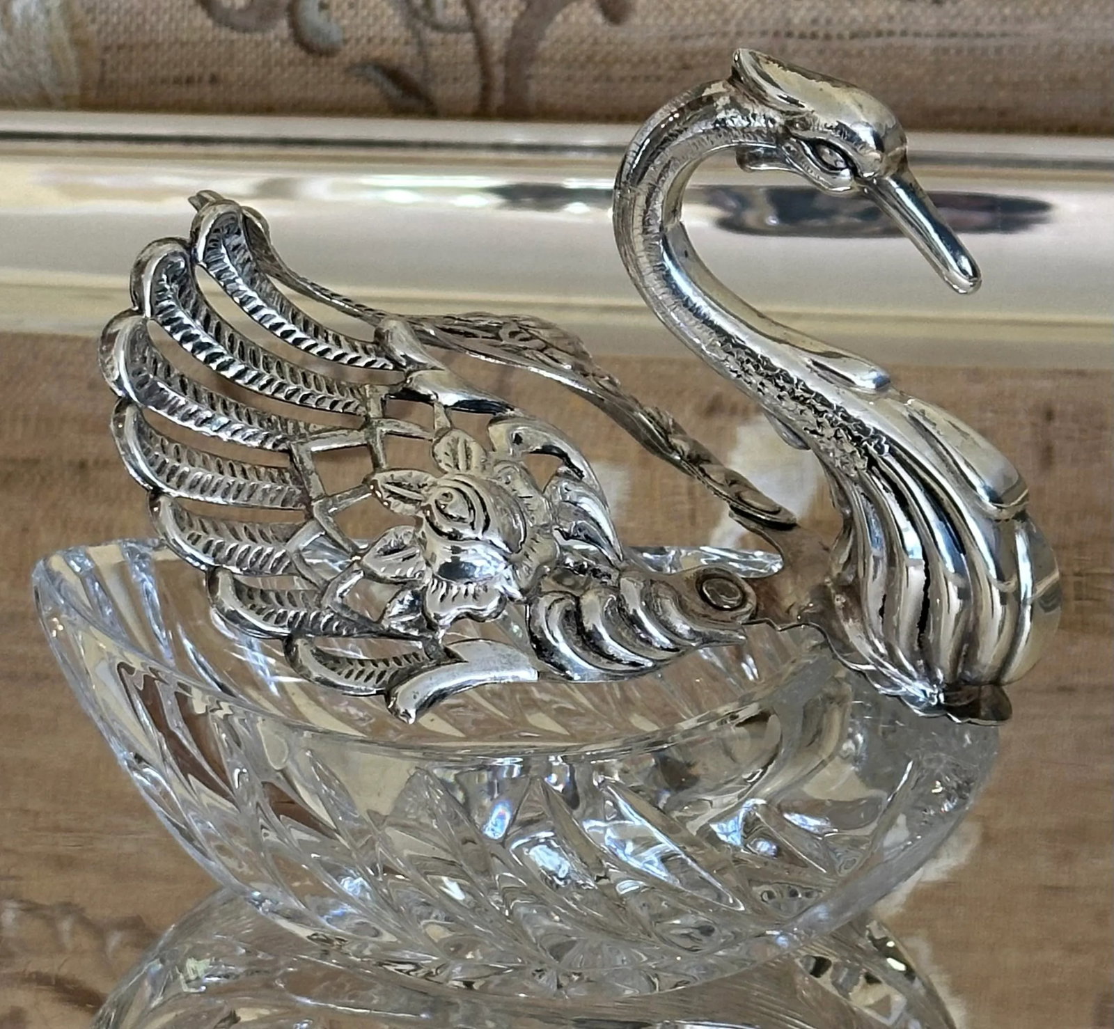 Early 20th Century Faberge Inspired Sterling Silver & Crystal Swan - 7