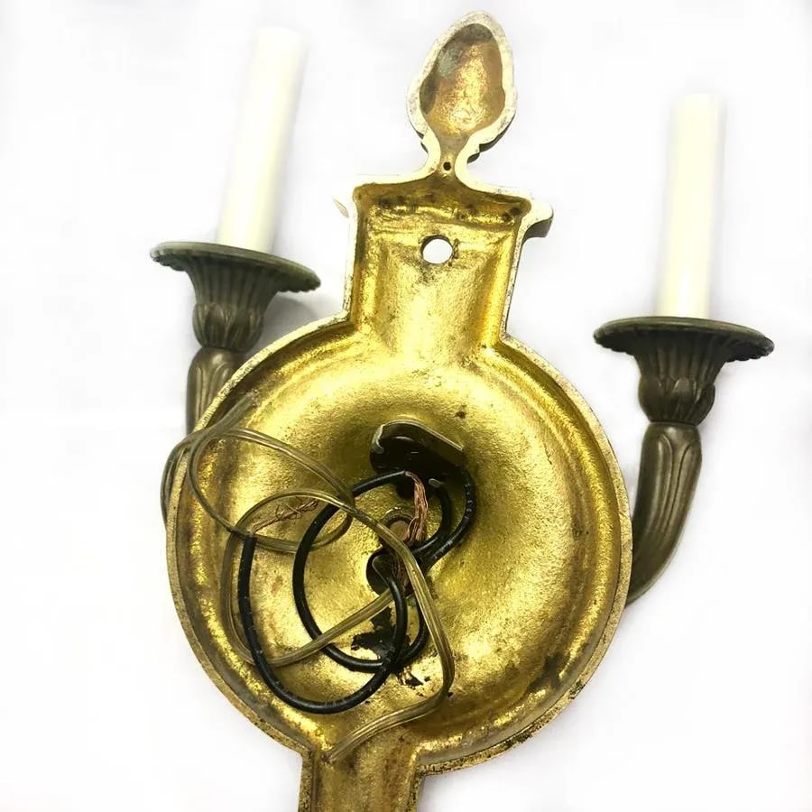 1930s Large Vintage French Empire Brass Double Arm Sconce - 4