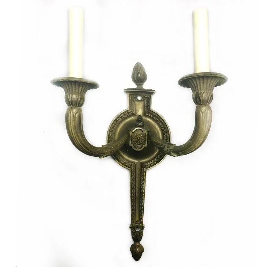 1930s Large Vintage French Empire Brass Double Arm Sconce - 7