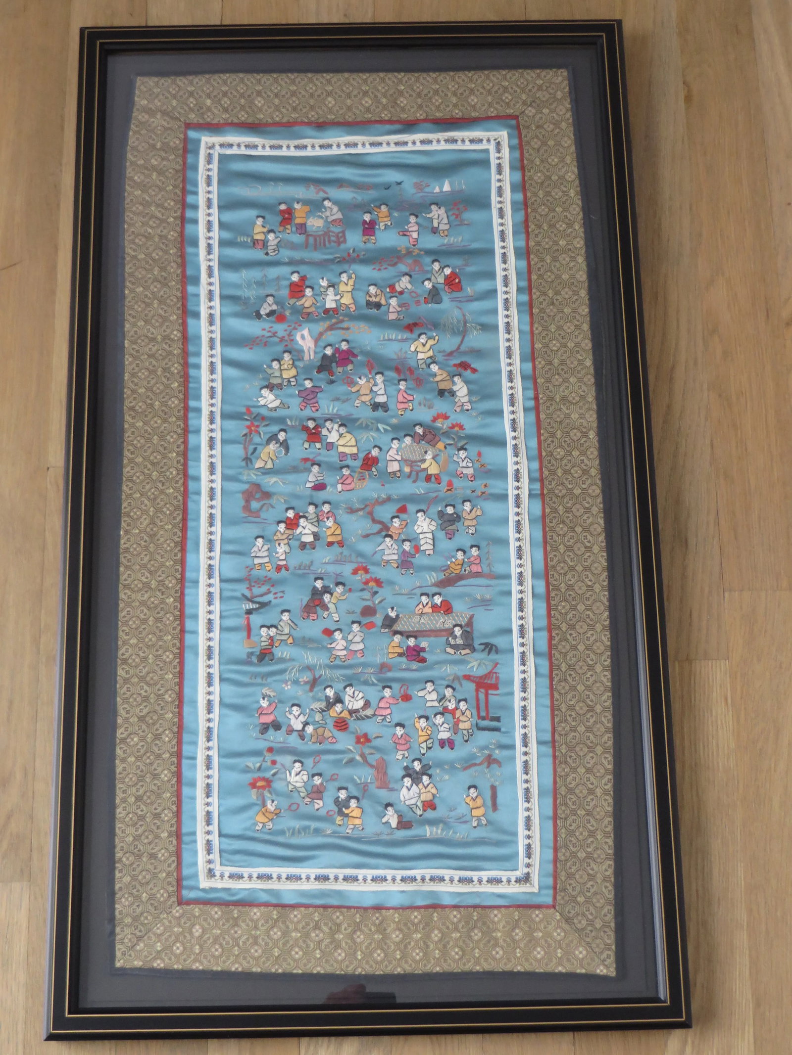 Reproduction Chinese Silk Embroidery Playing Children Motif Textile Art - 12