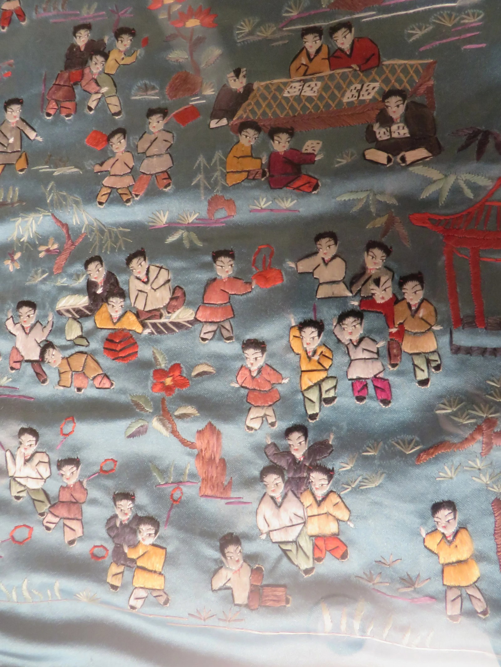 Reproduction Chinese Silk Embroidery Playing Children Motif Textile Art - 3